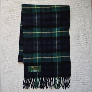 Mens 100% Lambswool Scarf John Hanly For L.L.Bean Green And Blue Tartan 68"x12"